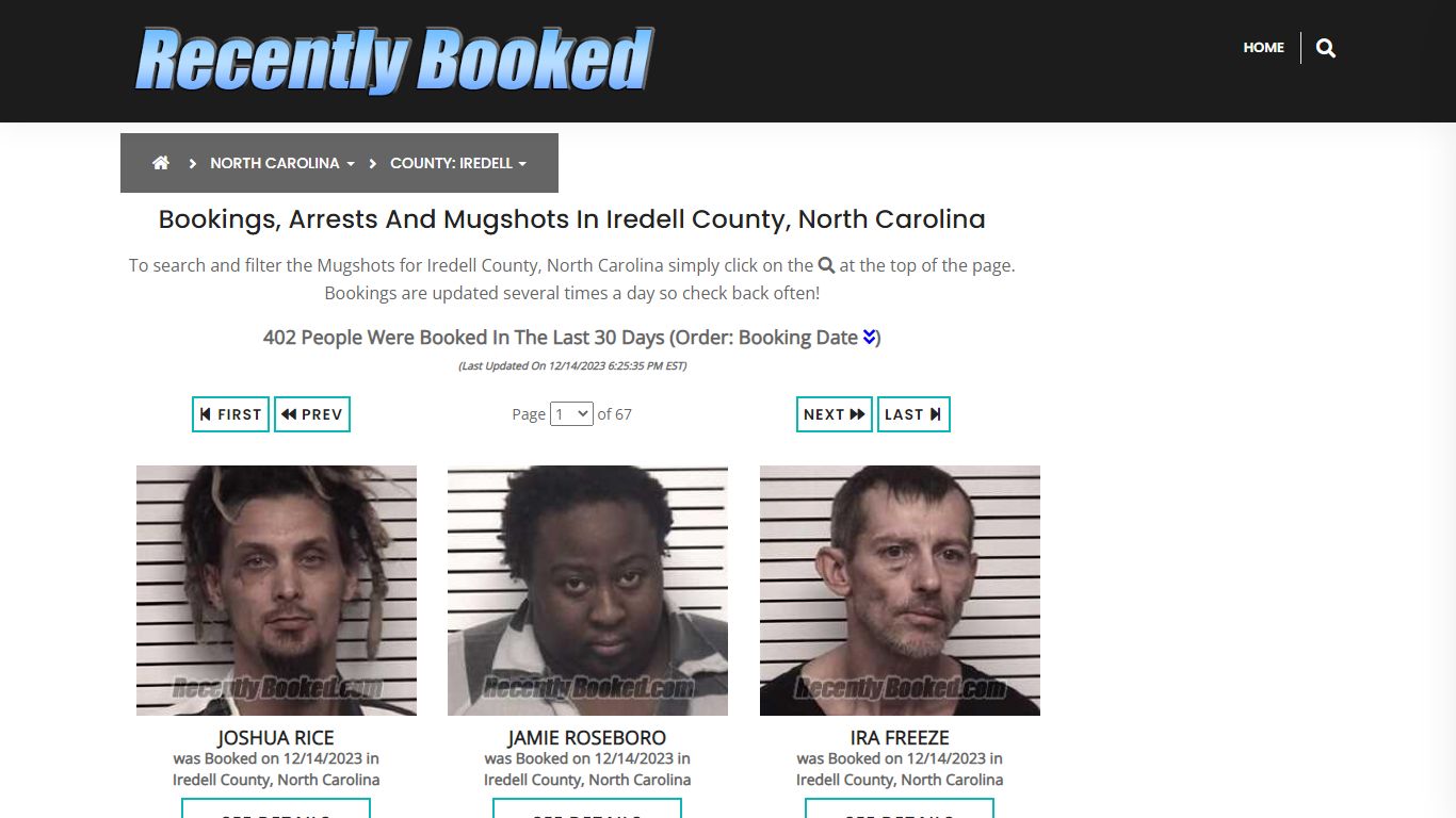 Recent bookings, Arrests, Mugshots in Iredell County, North Carolina